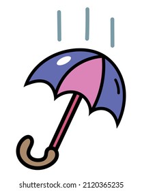 Umbrella in the rain Doodle Illustration Vector Icon. Hand drawn, comic, outline.