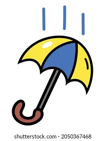 Umbrella in the rain Doodle Vector Illustration. Hand drawn, Comic.