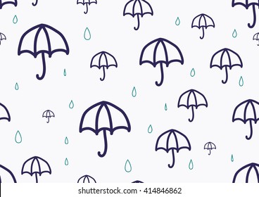 umbrella and rain doodles hand drawn seamless pattern