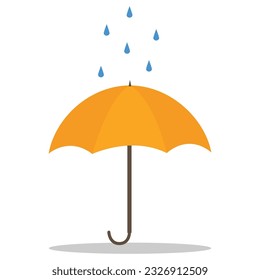 Paraguas, lluvia goteando sobre el paraguas. Ilustración vectorial.