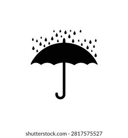 Umbrella with rain drop  silhouette icon vector flat design.