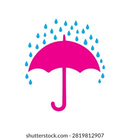 Umbrella with rain drop silhouette vector flat illustration design.