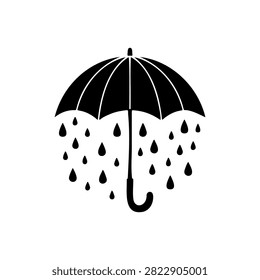 Umbrella rain drop silhouette vector flat design on white background.
