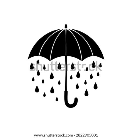 Umbrella rain drop silhouette vector flat design on white background.
