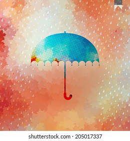 Umbrella and rain drops with abstract geometric shapes. And also includes EPS 10 vector