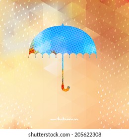 Umbrella and rain drops with abstract geometric shapes. And also includes EPS 10 vector