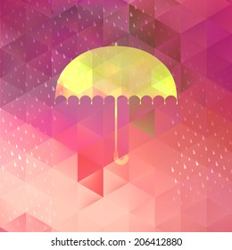 Umbrella and rain drops with abstract geometric shapes. 