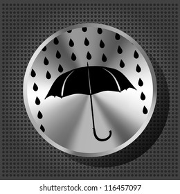 umbrella and rain drops with chrome volume knob on the metallic background