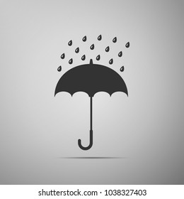 Umbrella and rain drops icon isolated on grey background. Flat design. Vector Illustration