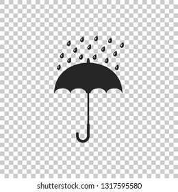 Umbrella and rain drops icon isolated on transparent background. Flat design. Vector Illustration