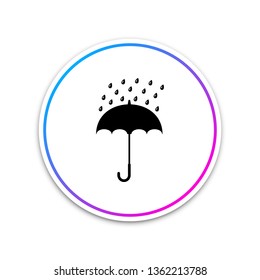 Umbrella and rain drops icon isolated on white background. Circle white button. Vector Illustration