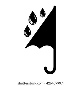 Umbrella and rain drops icon. Three drops falling on open umbrella in rainy weather. Vector Illustration