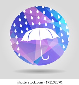 umbrella and rain drops on the Abstract geometric circular shape with triangular faces for graphic design