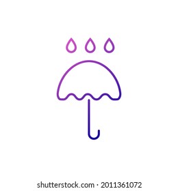 Icono de contorno de paraguas con caídas de lluvia. Icono de contorno de etiqueta de material impermeable. Industria textil. Símbolo de degradado. Ilustración aislada de las existencias vectoriales