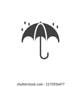 Umbrella and rain drops vector icon. filled flat sign for mobile concept and web design. Autumn season simple solid icon. Symbol, logo illustration. Pixel perfect vector graphics