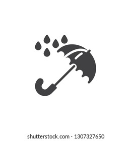 Umbrella rain drops vector icon. filled flat sign for mobile concept and web design. Open umbrella with raindrop simple solid icon. Symbol, logo illustration. Pixel perfect vector graphics