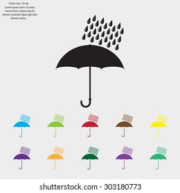 Umbrella and rain drops. Vector illustration
