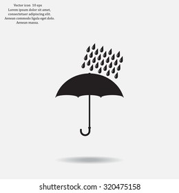Umbrella and rain drops. Vector illustration