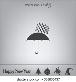 Umbrella and rain drops. Vector illustration