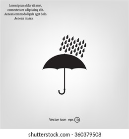 Umbrella and rain drops. Vector illustration