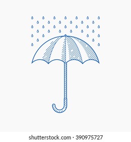 Umbrella with rain drops, vector illustration, flat design