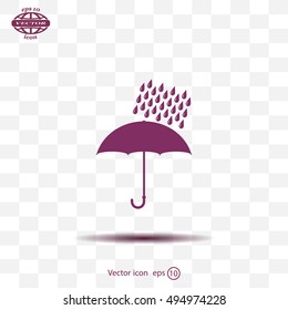 Umbrella and rain drops. Vector illustration