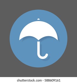 Umbrella, rain flat icon. Round colorful button, circular vector sign with shadow effect. Flat style design