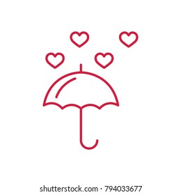 umbrella rain of hearts thin line red icon