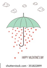 Umbrella with rain of hearts for Valentines Day and love romantic design