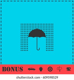 Umbrella and rain icon flat. Simple vector symbol and bonus icon