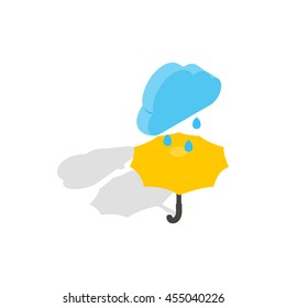 Umbrella and rain icon in isometric 3d style isolated on white background. Weather symbol