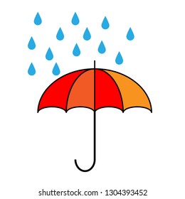 Umbrella with rain icon on white background