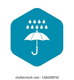 Umbrella and rain icon in simple style isolated on white background. Weather symbol