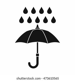 Umbrella and rain icon in simple style isolated on white background. Weather symbol