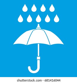 Umbrella and rain icon white isolated on blue background vector illustration