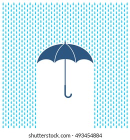 Umbrella with rain illustration. Rain water drops and umbrella protection.