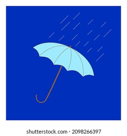 Umbrella and rain on blue background. Modern stylish abstract icon. Colorful template for prints, banner, tatoo. Vector illustration