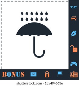 Umbrella and rain. Perfect icon with bonus simple icons