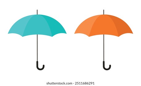 Paraguas. Sombrillas de protección contra la lluvia para el Clima lluvioso. Icono de paraguas azul y naranja Ilustración vectorial.