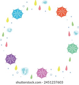 Umbrella and rain round frame illustration set seen from above