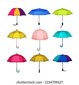 umbrella rain set cartoon. parasol weather, open summer, handle season, yellow spring, autumn umbrella rain vector illustration