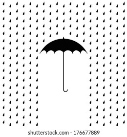 Umbrella and rain, silhouette illustration