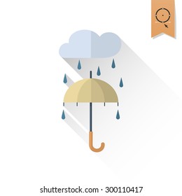 Umbrella and Rain. Single Flat Autumn Icon . Simple and Minimalistic Style. Vector