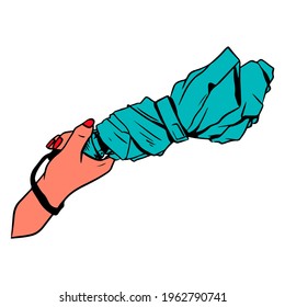 Umbrella for rain, snow and sun. Item for protection from bad weather. Umbrella in hand. Cartoon style. Vector illustration for design and decoration.