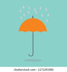 Umbrella and rain symbol on blue background mean the rainy season is coming.weather forecast.vector illustration.