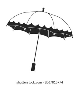 Icono negro del vector de lluvia paraguas. Parasol de ilustración vectorial sobre fondo blanco. Icono de ilustración negra aislada de la lluvia de paraguas.