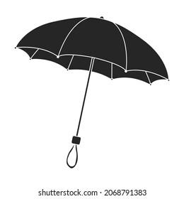 Icono negro del vector de lluvia paraguas. Parasol de ilustración vectorial sobre fondo blanco. Icono de ilustración negra aislada de la lluvia de paraguas.