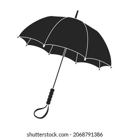 Regenschirm, Vektorsymbol schwarz. Vektorgrafik-Sonnenschirm auf weißem Hintergrund. Einziger schwarzer Illustrationssymbol für Regenschirm.