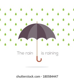 Umbrella In The Rain Vector Illustration