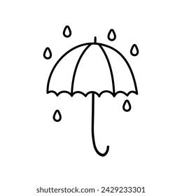 Umbrella with rain vector illustration in doodle style.